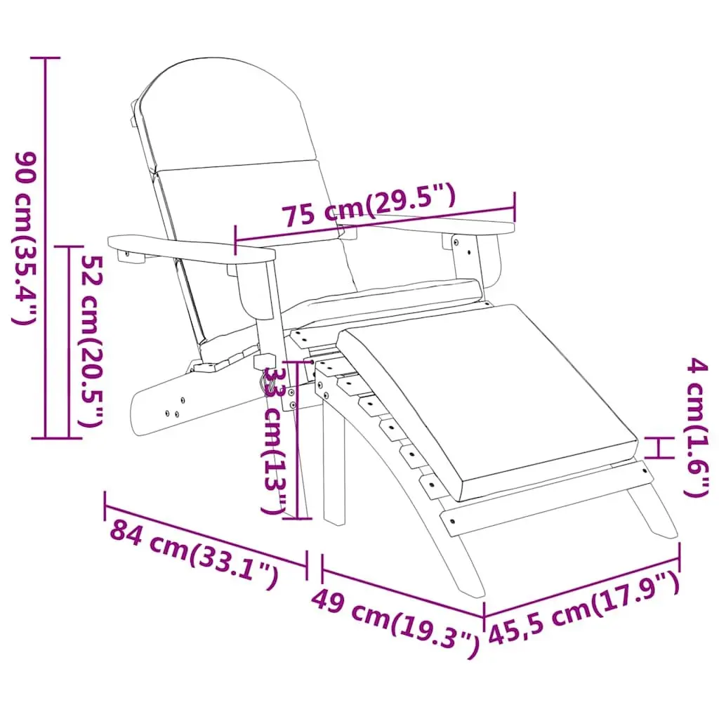 Adirondack Chair for Outdoor Use with Integrated Footrest Foldable Wooden Seat