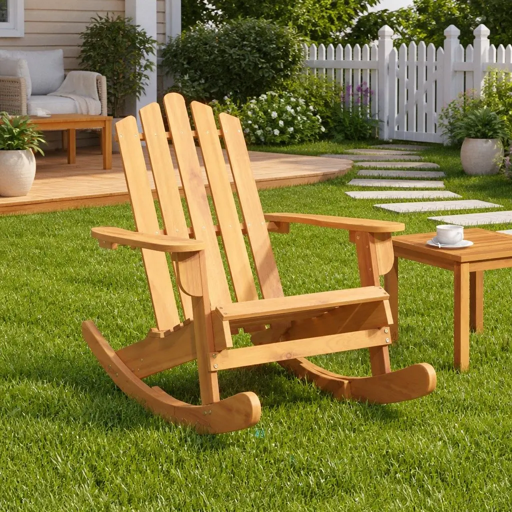 Adirondack Rocking Chair Outdoor Garden Patio Wooden Lounge Seat Rocker Brown