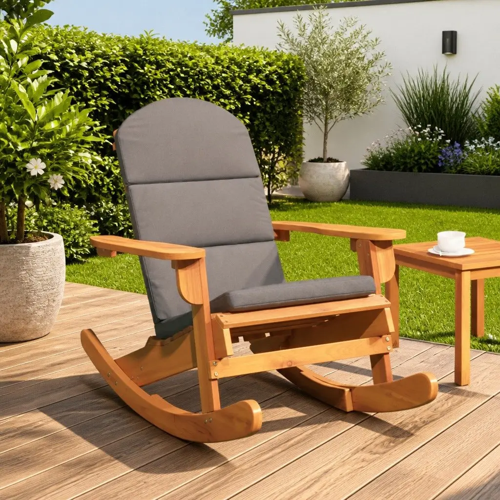 Adirondack Rocking Chair Outdoor Garden Patio Solid Wood Acacia with Cushions