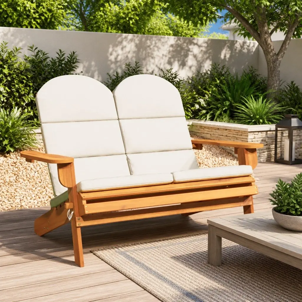 Adirondack Garden Bench Outdoor Seating 126 cm Solid Wood with Cushions Foldable