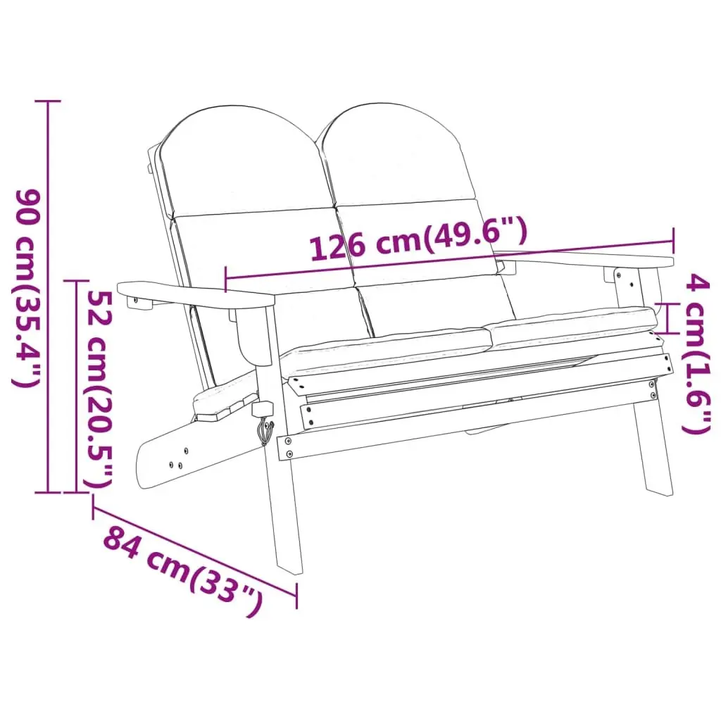 Adirondack Garden Bench Outdoor Seating 126 cm Solid Wood with Cushions Foldable