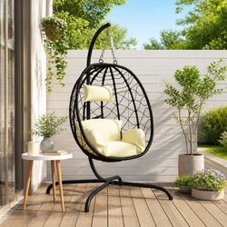Hanging Egg Chair Specifications: Cream Cushion & Steel Frame