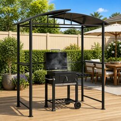 BBQ Gazebo Outdoor Canopy Steel Frame Side Shelves Anthracite 210x114x230cm