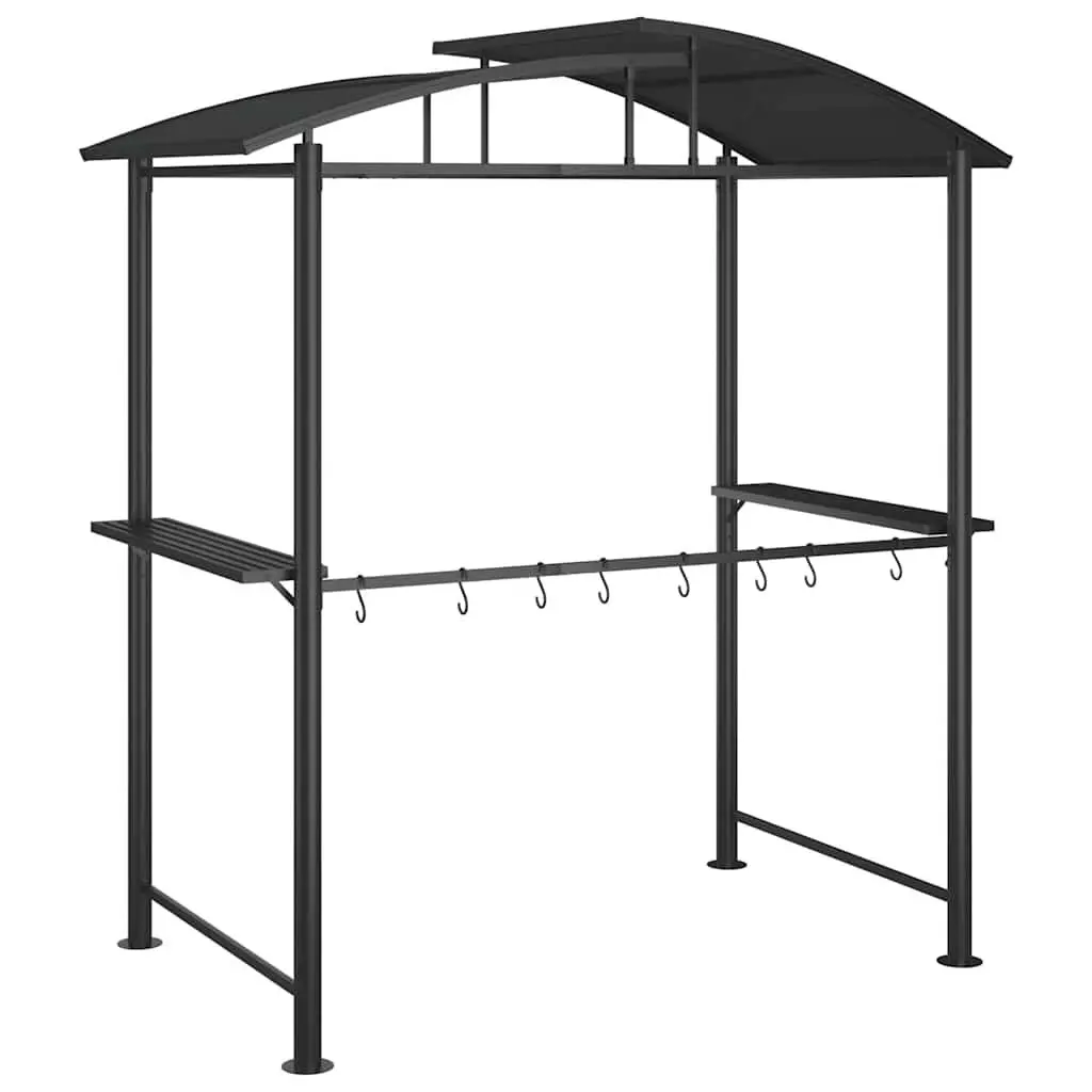 BBQ Gazebo Outdoor Canopy Steel Frame with Side Shelves Anthracite 210x114x230cm