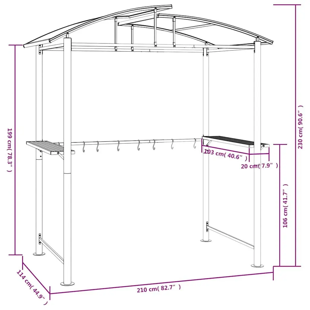 BBQ Gazebo Outdoor Canopy Steel Frame with Side Shelves Anthracite 210x114x230cm