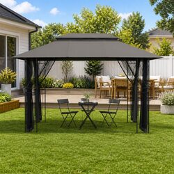 400x300 cm Garden Gazebo: Anthracite Steel Frame with Mesh