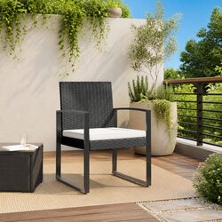 Outdoor Dining Chairs 2 Pcs Black Rattan Garden Patio Seating with Armrests