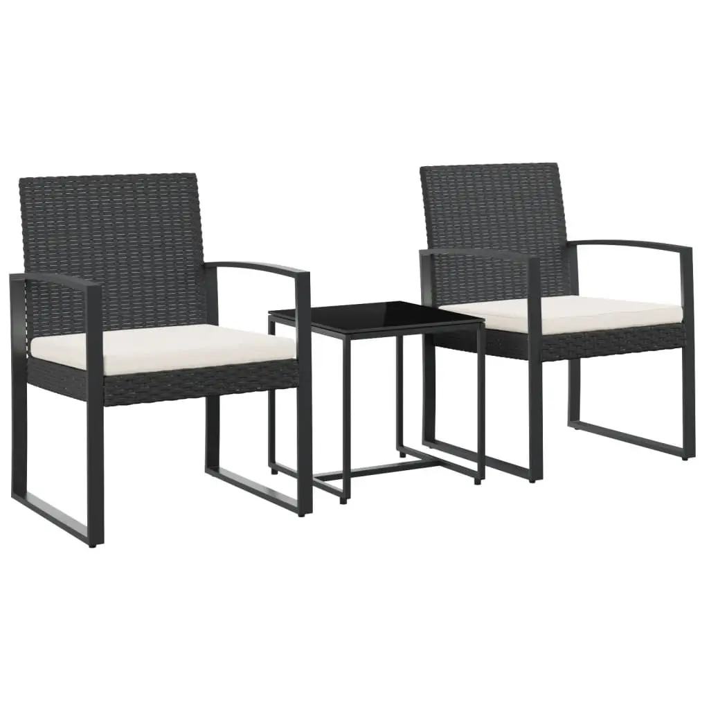 Garden Dining Set Outdoor Furniture 3 Piece Black PP Rattan with Cushions