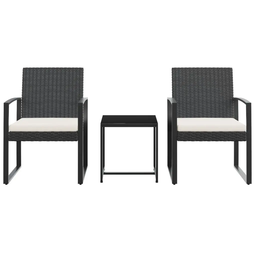 Garden Dining Set Outdoor Furniture 3 Piece Black PP Rattan with Cushions
