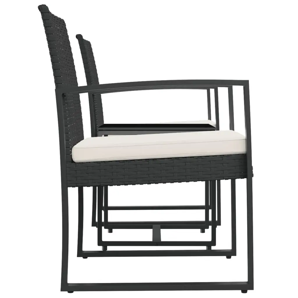 Garden Dining Set Outdoor Furniture 3 Piece Black PP Rattan with Cushions
