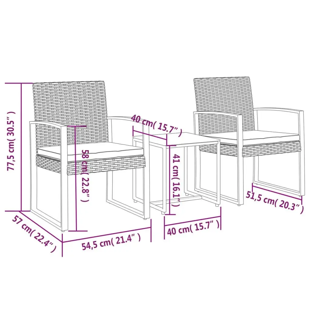Garden Dining Set Outdoor Furniture 3 Piece Black PP Rattan with Cushions
