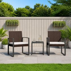 3-Piece Garden Dining Set: Brown Rattan with Cushions