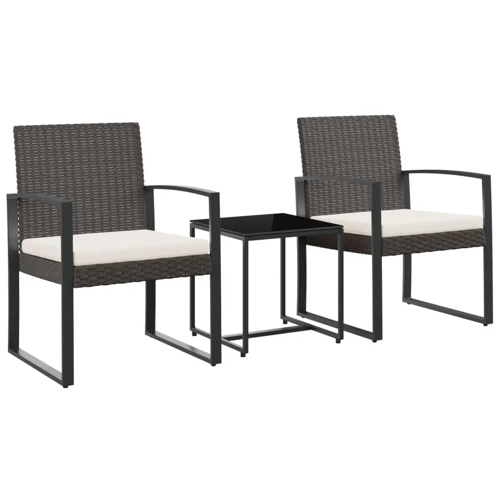 Garden Dining Set Outdoor Furniture 3 Piece Brown Rattan with Cushions