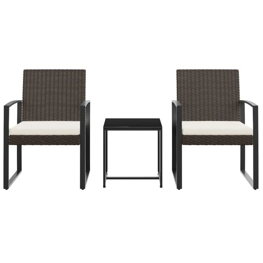 Garden Dining Set Outdoor Furniture 3 Piece Brown Rattan with Cushions