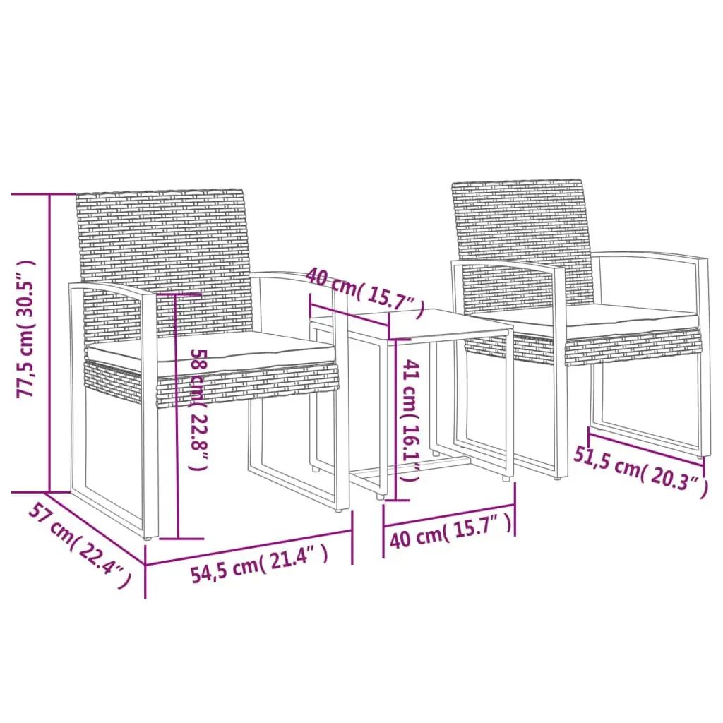 Garden Dining Set Outdoor Furniture 3 Piece Brown Rattan with Cushions