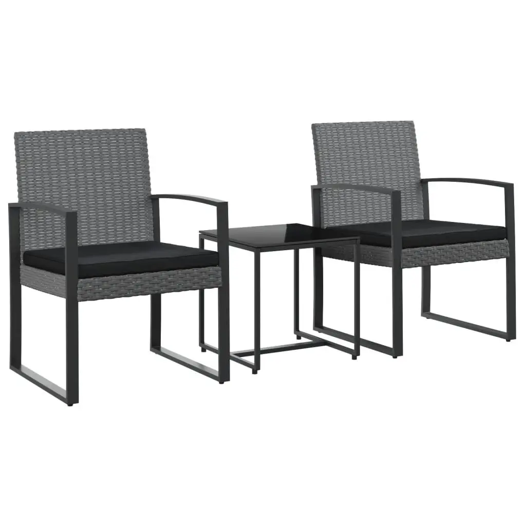 Garden Dining Set 3 Piece Outdoor Furniture Rattan Chairs Table Cushions Grey