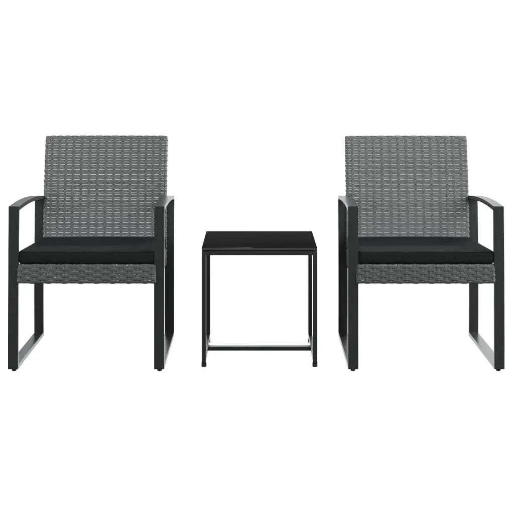 Garden Dining Set 3 Piece Outdoor Furniture Rattan Chairs Table Cushions Grey