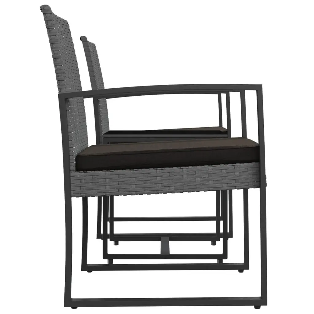 Garden Dining Set 3 Piece Outdoor Furniture Rattan Chairs Table Cushions Grey