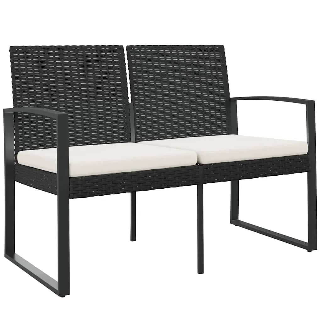 2-Seater Outdoor Garden Bench Patio Furniture with Cushions Black Steel Frame