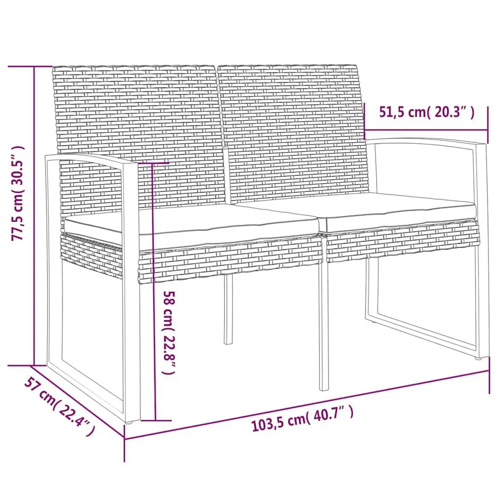 2-Seater Outdoor Garden Bench Patio Furniture with Cushions Black Steel Frame