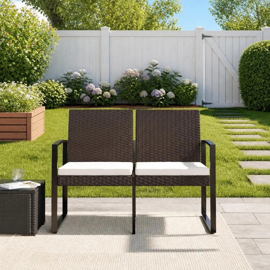 2-Seater Garden Bench Outdoor Seating Brown with Cushions