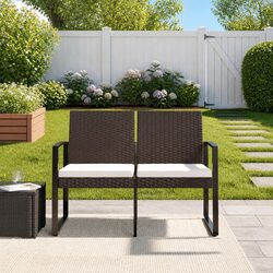 2-Seater Garden Bench: Brown, Cushioned, Steel Frame
