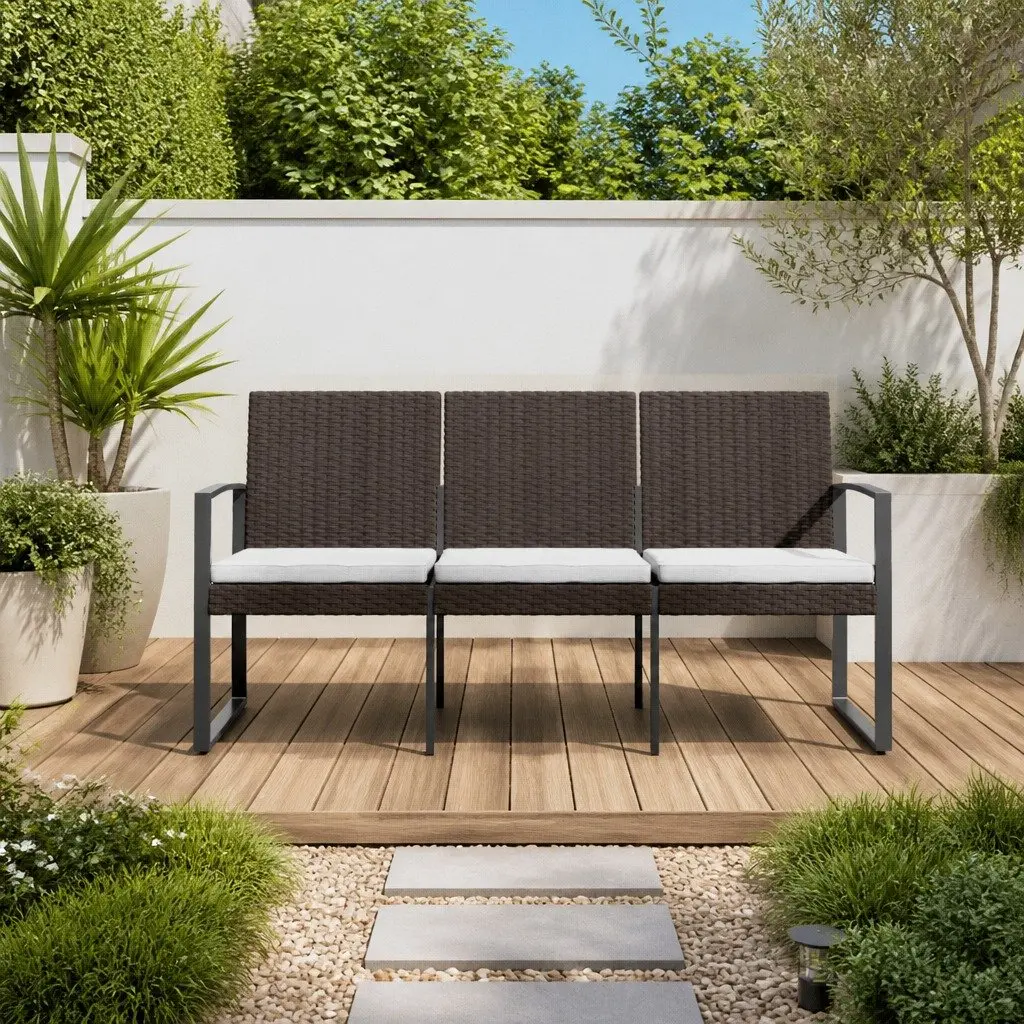 3-Seater Garden Bench for Outdoor Patio Brown with Cushions