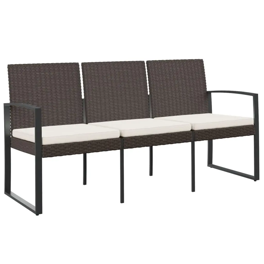 3-Seater Garden Bench for Outdoor Patio Brown with Cushions