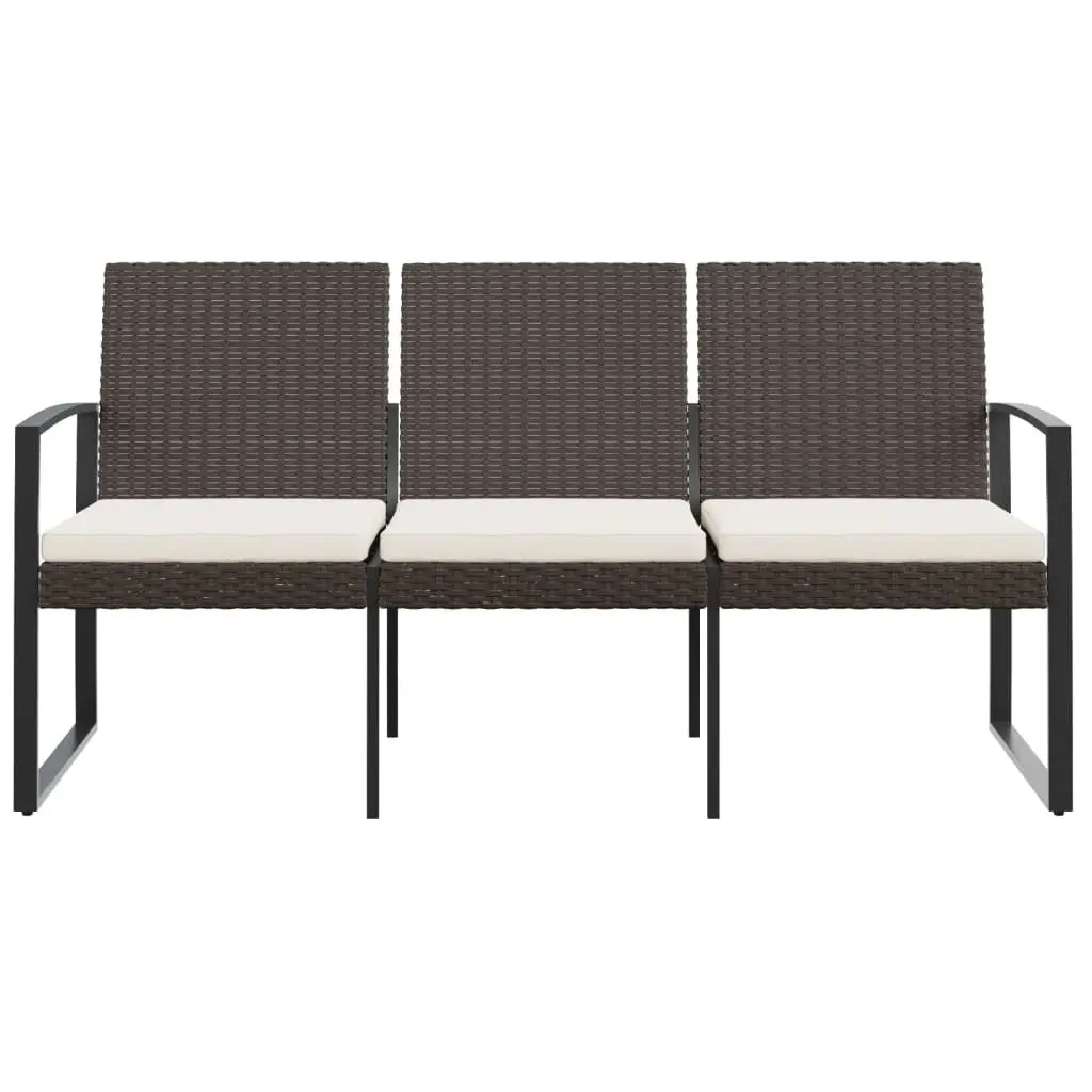 3-Seater Garden Bench for Outdoor Patio Brown with Cushions