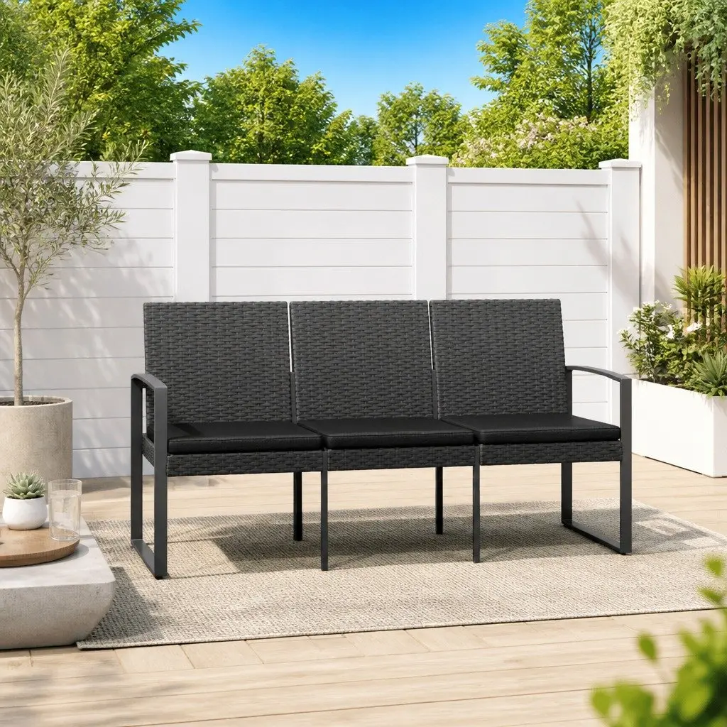 3-Seater Garden Bench Outdoor Patio Furniture Grey with Cushions