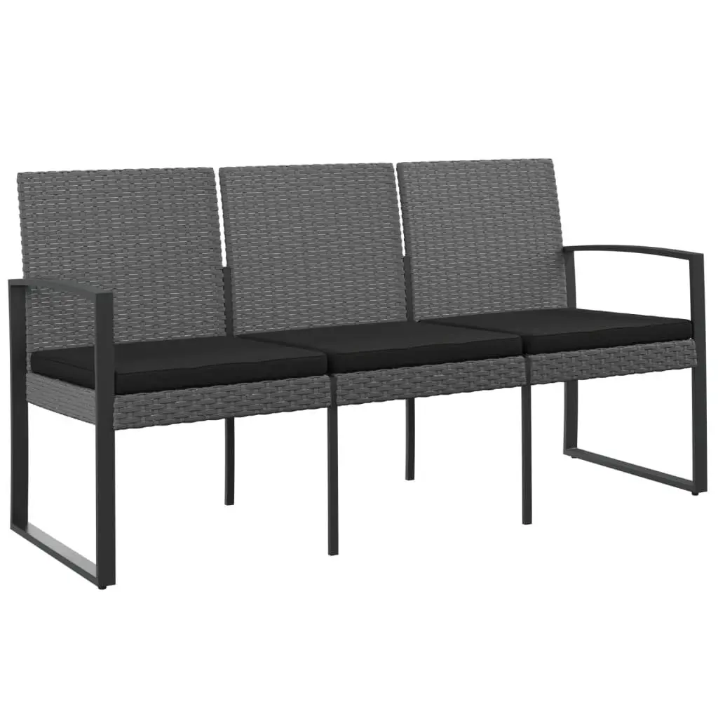 3-Seater Garden Bench Outdoor Patio Furniture Grey with Cushions