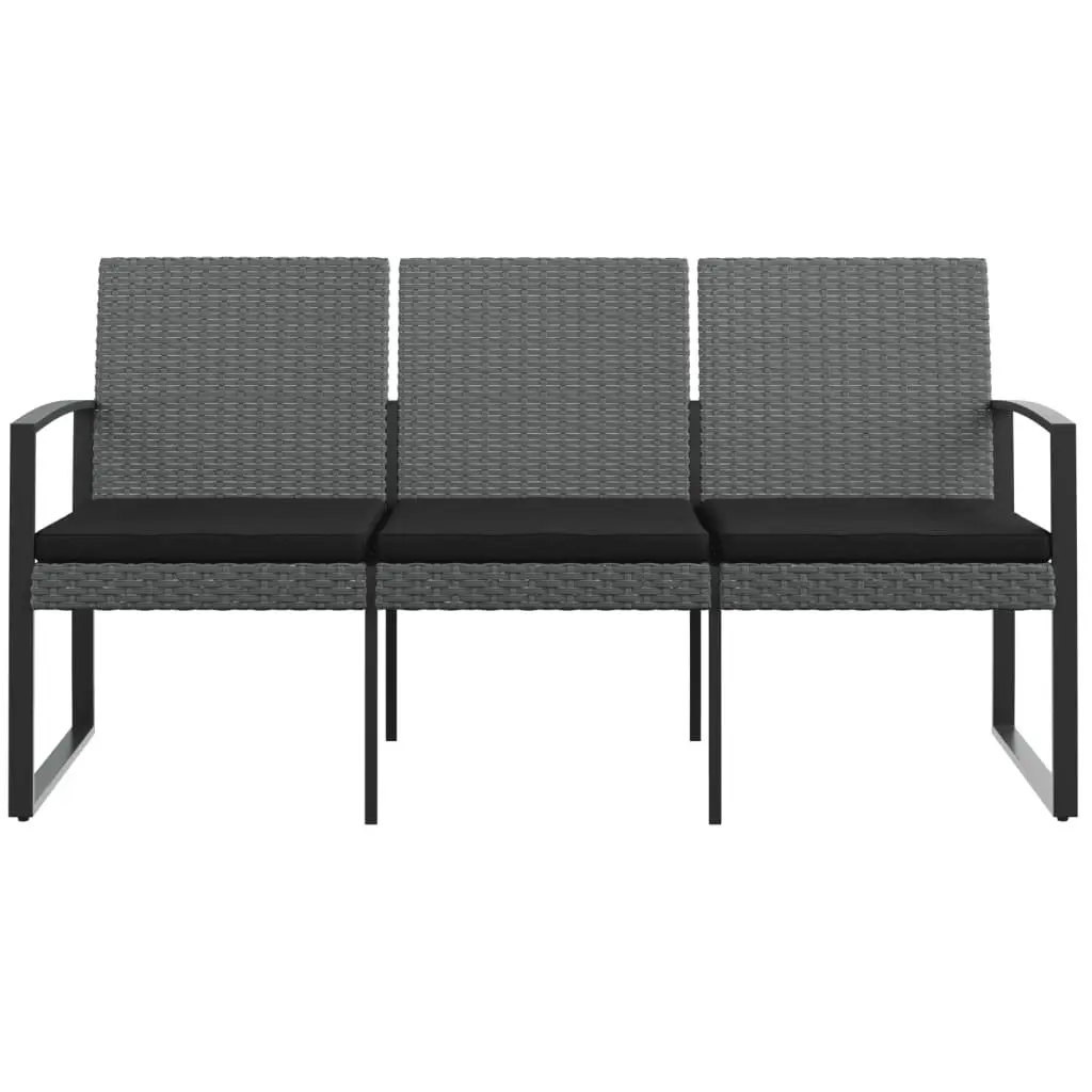 3-Seater Garden Bench Outdoor Patio Furniture Grey with Cushions