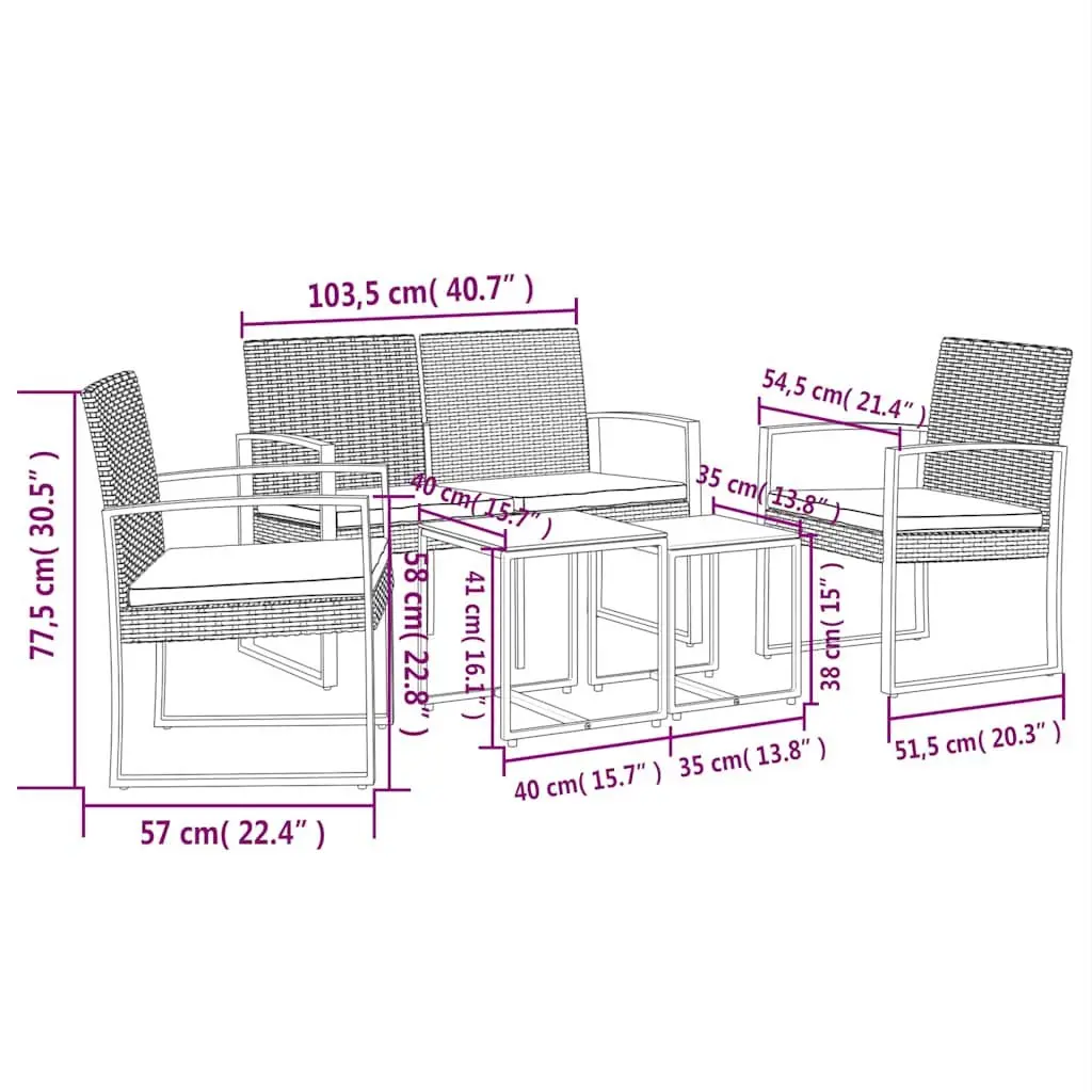 5-Piece Garden Dining Set with Rattan Chairs