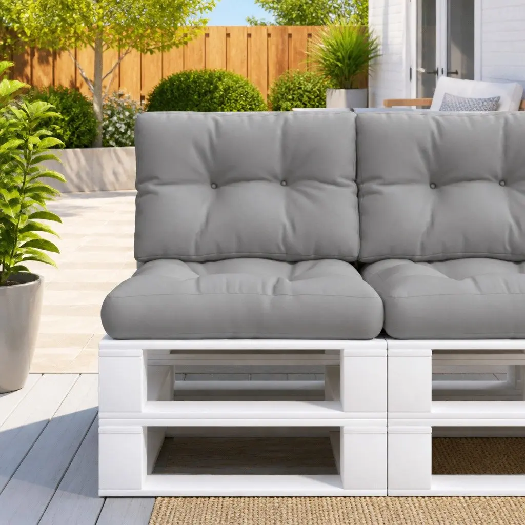 Pallet Cushions 2 pcs Grey Outdoor Garden Sofa Seat Pad Polyester Fabric