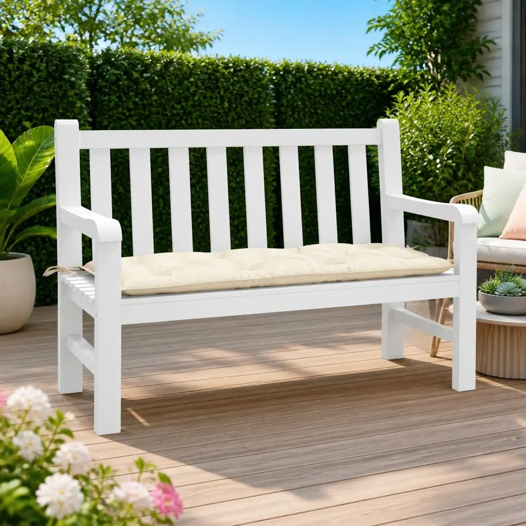 Garden Bench Cushion Outdoor Use Cream Oxford Fabric 120x50x7cm