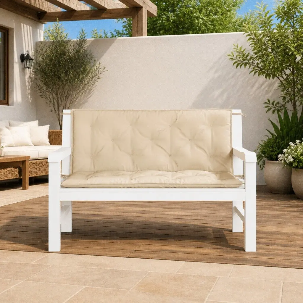 Garden Bench Cushions Outdoor Patio 120x50x7 cm Beige 2 Piece Oxford Fabric