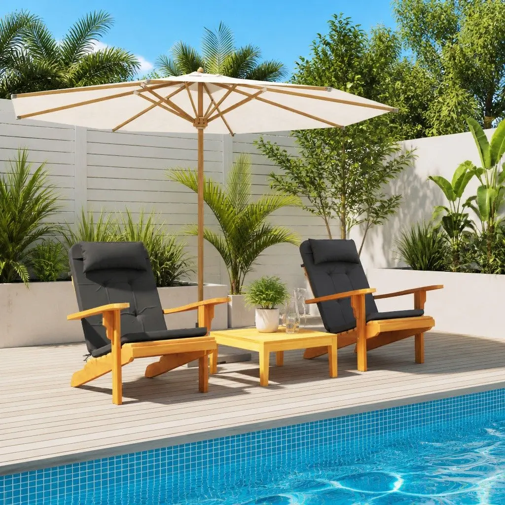 Adirondack Chair Cushions Outdoor Use 2 Pieces Black Oxford Fabric Seat Pad