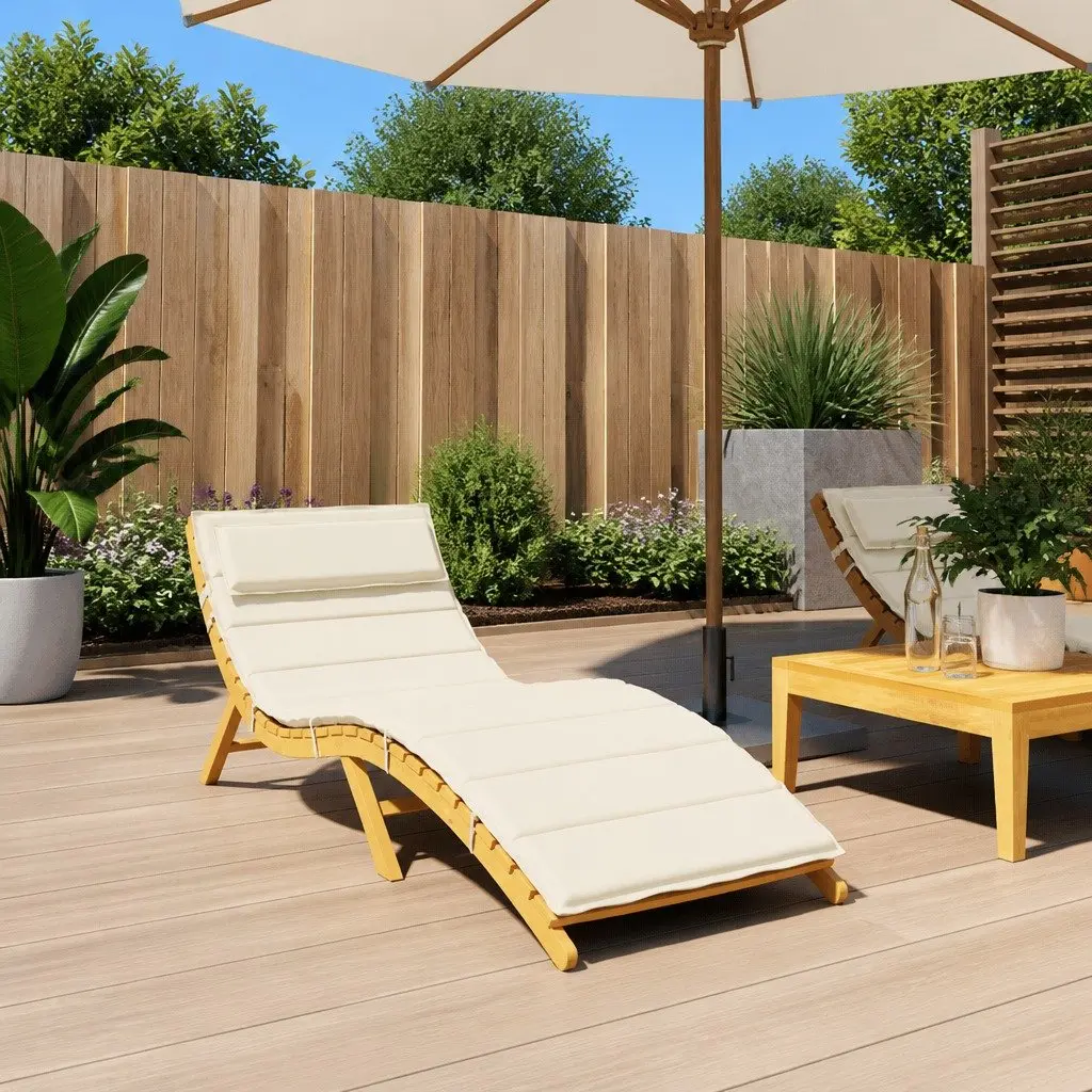 Sun Lounger Cushion Outdoor Garden Patio 180 x 60 cm Cream Water-Resistant Oxford