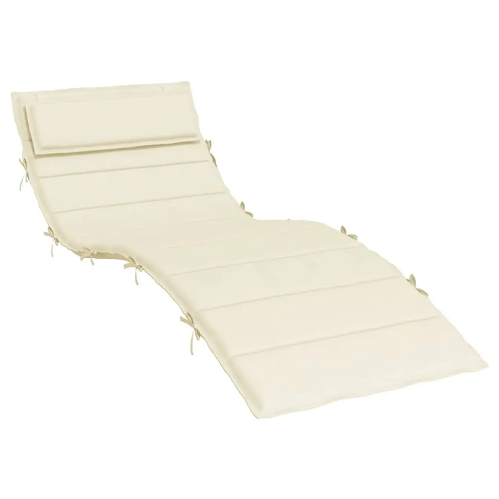 Sun Lounger Cushion Outdoor Garden Patio 180 x 60 cm Cream Water-Resistant Oxford