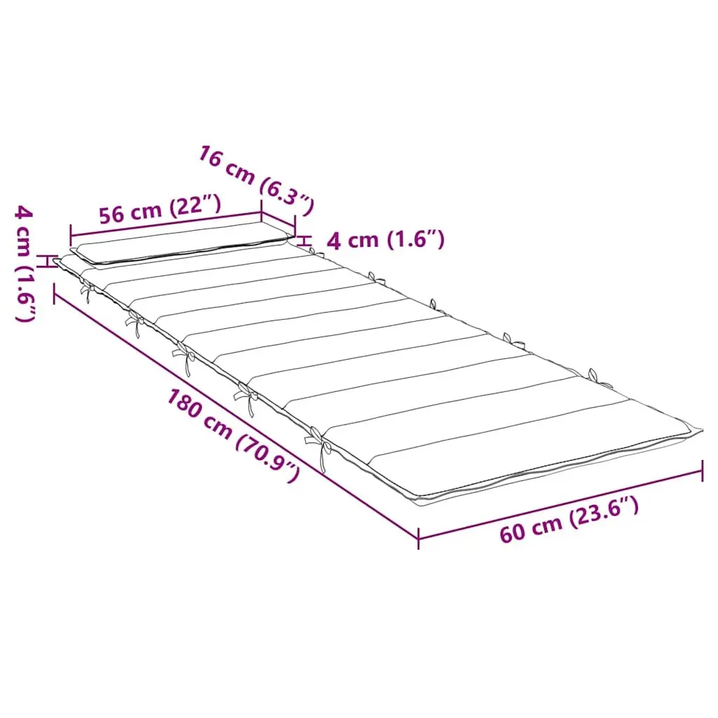 Sun Lounger Cushion Outdoor Garden Patio 180 x 60 cm Cream Water-Resistant Oxford