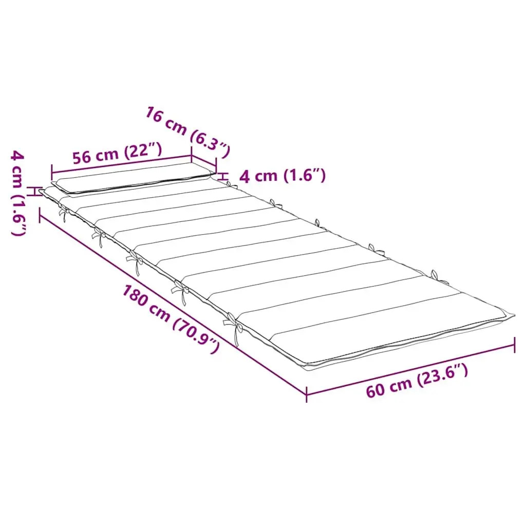 Sun Lounger Cushion Outdoor Garden Patio Chair Seat Pad 180x60x4cm