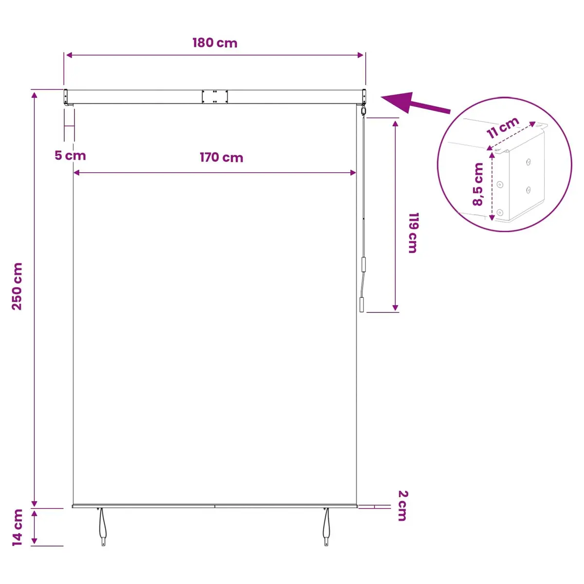 Outdoor Roller Blind Anthracite for Patio Garden 180 x 250 cm