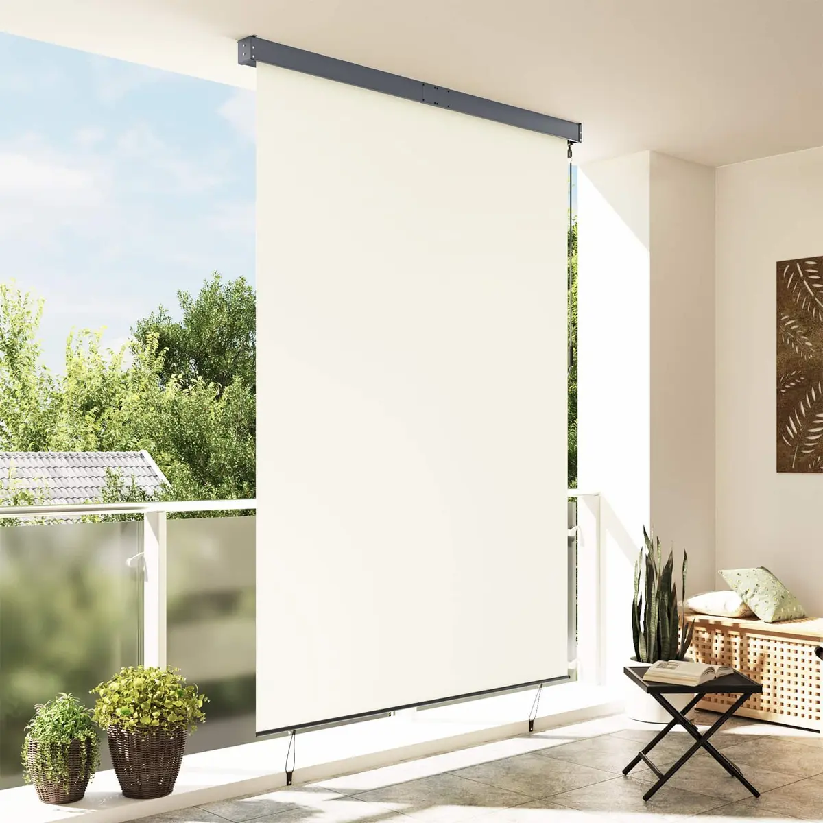 Outdoor Roller Blind Cream 180 x 250 cm UV Protection Hand Crank