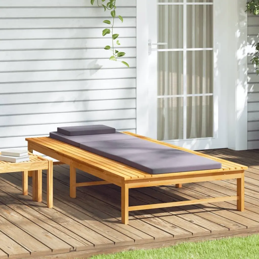 Sun Lounger for Patio Garden Adjustable Backrest Solid Acacia Wood with Cushion Pillow