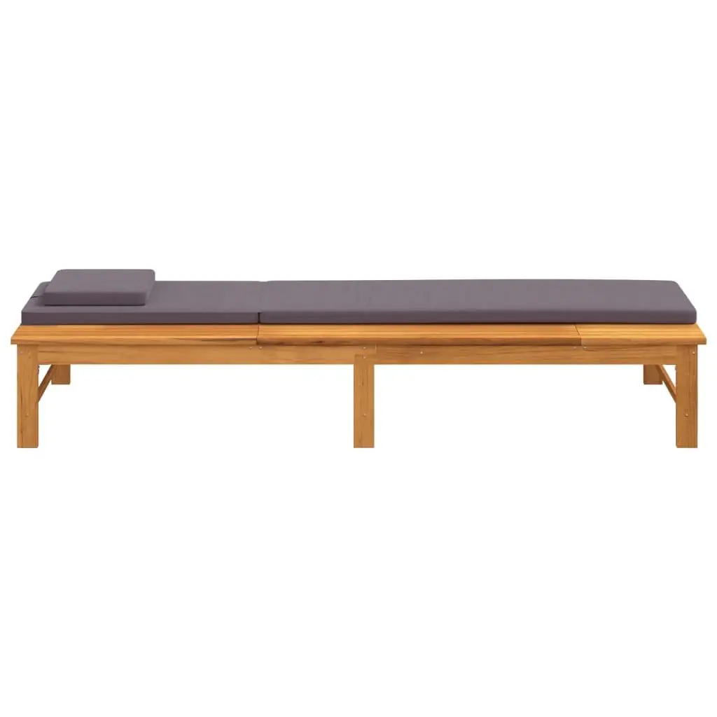 Sun Lounger for Patio Garden Adjustable Backrest Solid Acacia Wood with Cushion Pillow