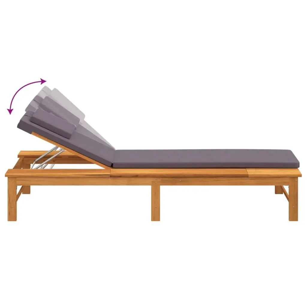 Sun Lounger for Patio Garden Adjustable Backrest Solid Acacia Wood with Cushion Pillow