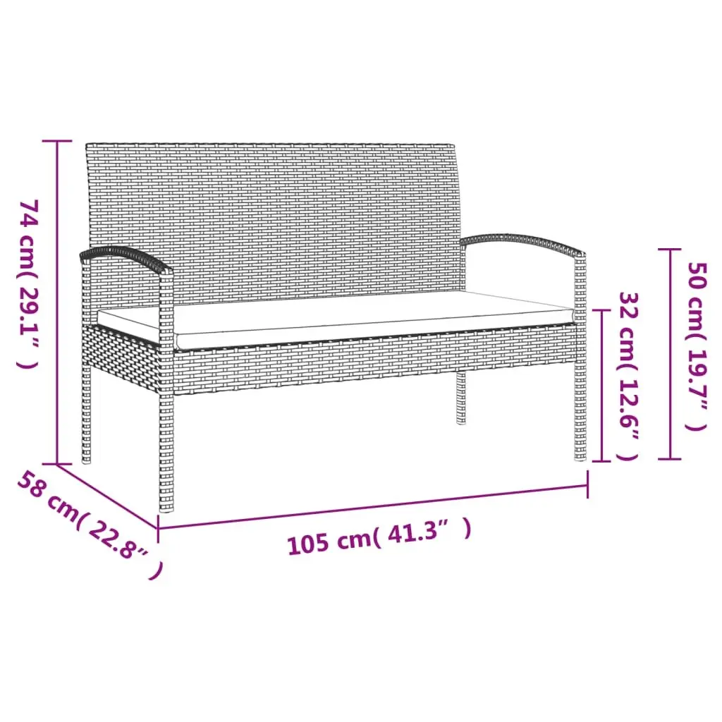 Garden Bench Outdoor 105cm Grey Poly Rattan Seating