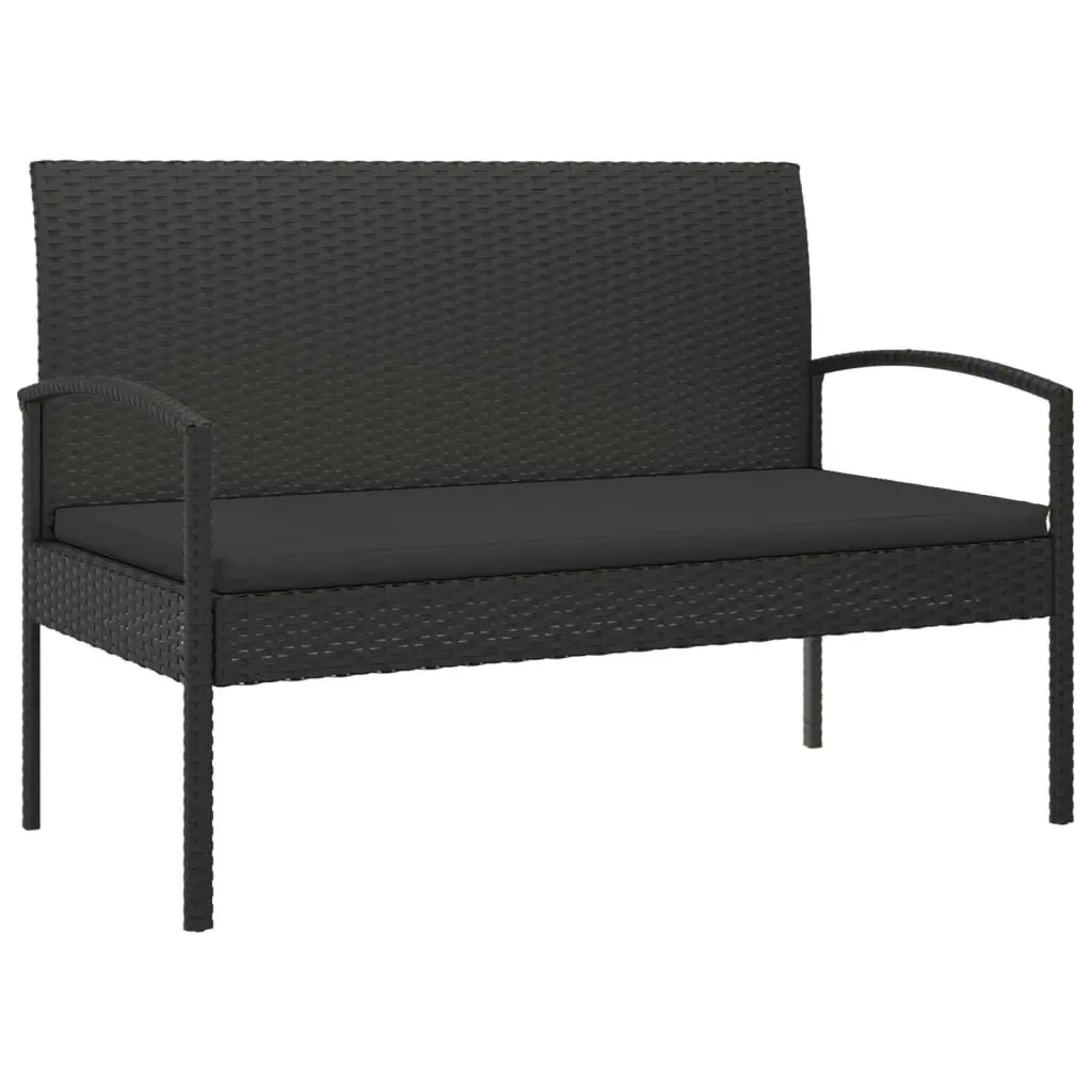 Garden Bench with Cushion Black 105cm Outdoor Seating Poly Rattan Patio