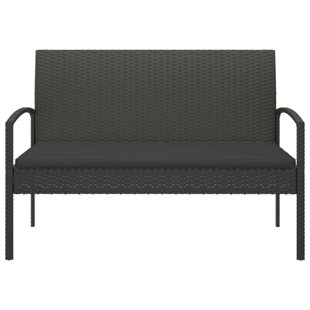 Garden Bench with Cushion Black 105cm Outdoor Seating Poly Rattan Patio