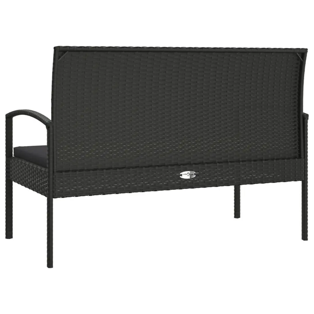 Garden Bench with Cushion Black 105cm Outdoor Seating Poly Rattan Patio